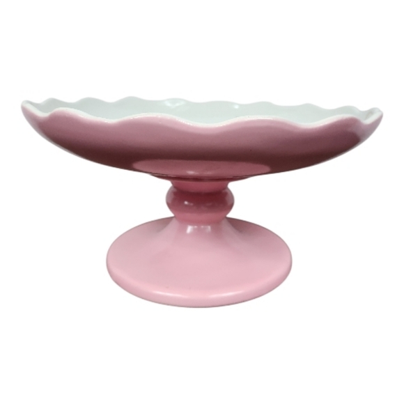 Hull Pottery Other - HULL POTTERY Vintage Pink and White Scallop Edge Pedestal Cake Stand